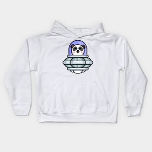 Cute panda driving spaceship ufo cartoon Kids Hoodie